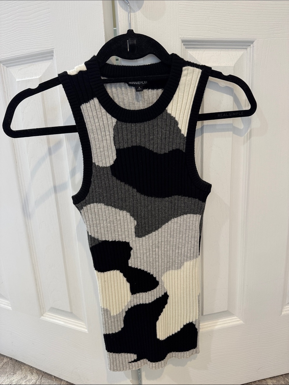 Minnie Rose Black, Gray & Cream Ribbed Camo Tank Dress